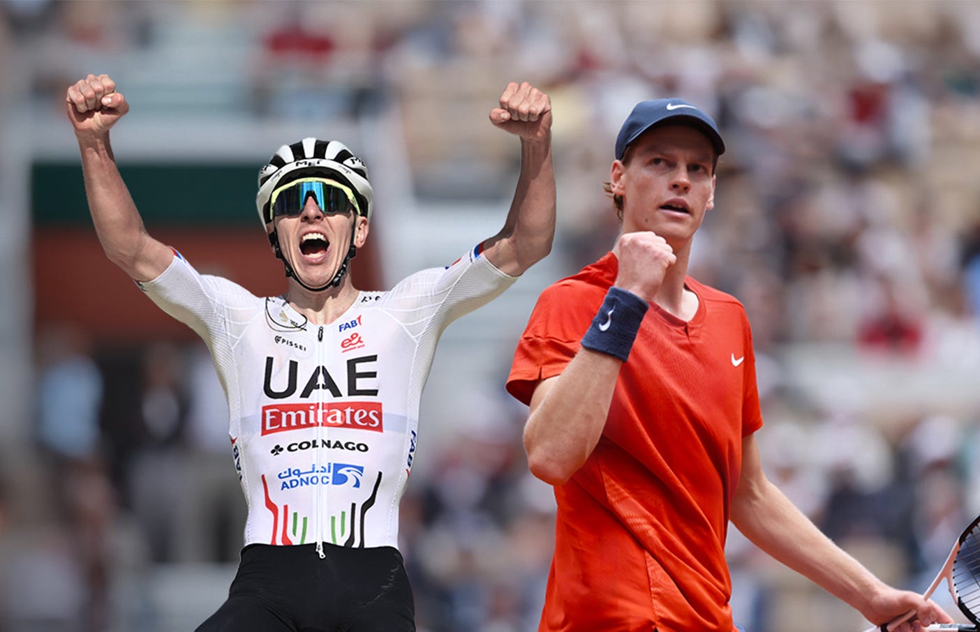 Tadej Pogačar and Jannik Sinner. 2024 Tadej Pogačar and Jannik Sinner. 2024